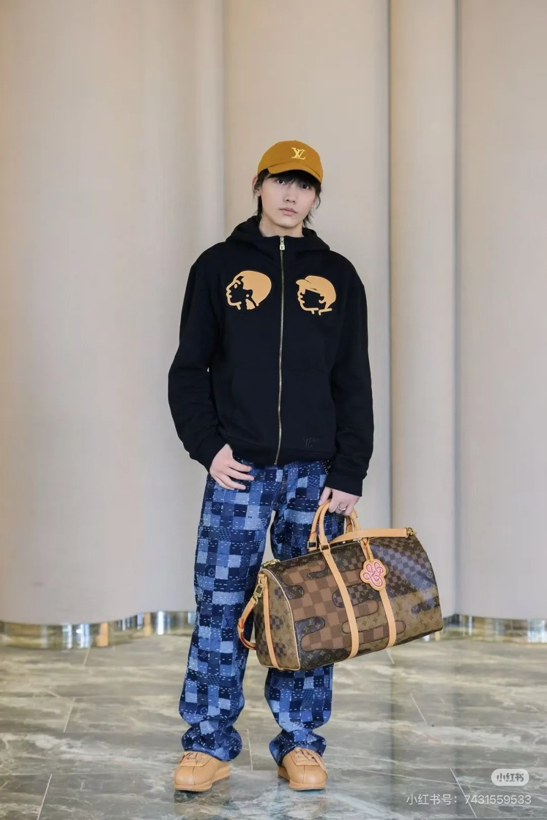 Louis Vuitton/Louis Vuitton 25Fw Nigo joint leather embroidered zipper jacket